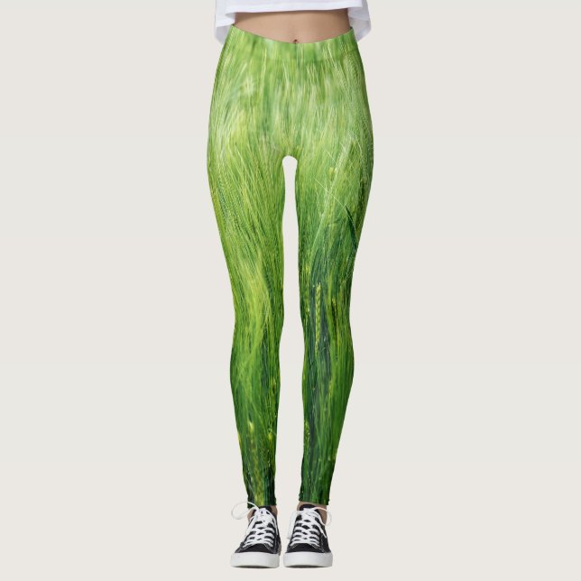 Green barley field, spring closeup. leggings (Front)