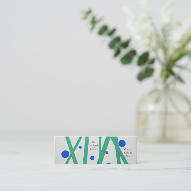 Green bars, blue circles Mum Mini Business Card (Standing Front)