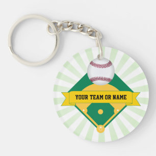 Green Baseball Field with Custom Team Name Key Ring