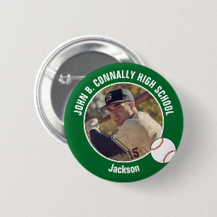 Green Baseball Player Photo High School Spirit 6 Cm Round Badge