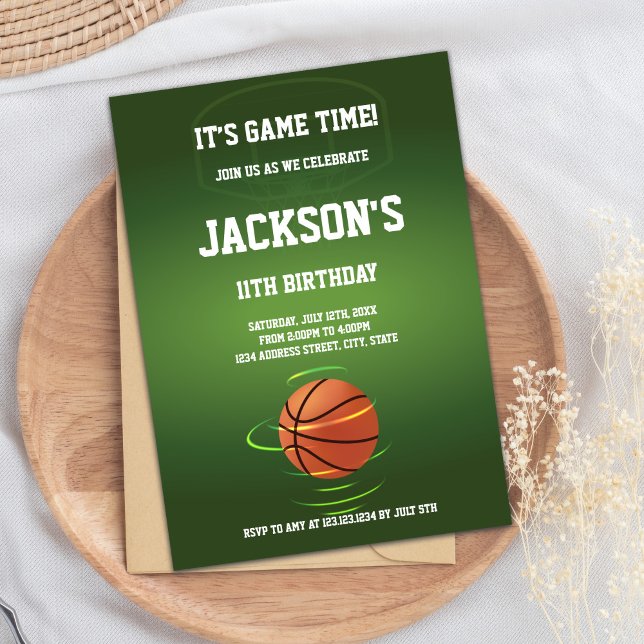 Green Basketball Birthday Invitation (Green Basketball Birthday Invitations)