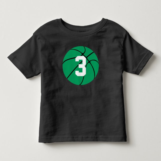 Green Basketball Kid Custom Jersey Number Toddler T-Shirt (Front)