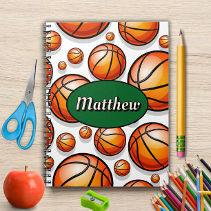 Green basketball pattern name notebook