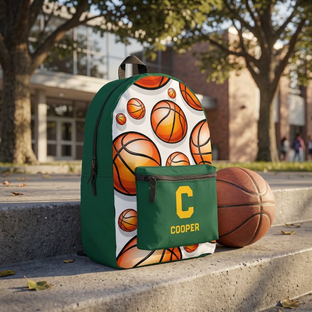 Green basketball pattern  printed backpack (Creator Uploaded)
