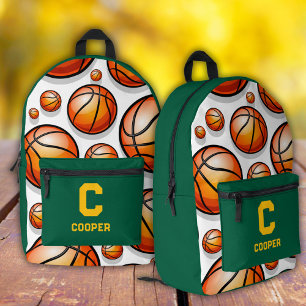 Green basketball pattern printed backpack