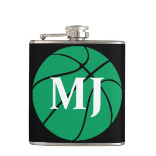 Green Basketball Player Custom Initials or Number Hip Flask