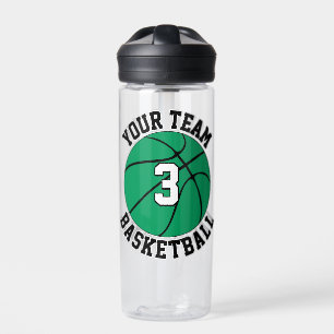 Green Basketball Player Custom Team Name & Number Water Bottle