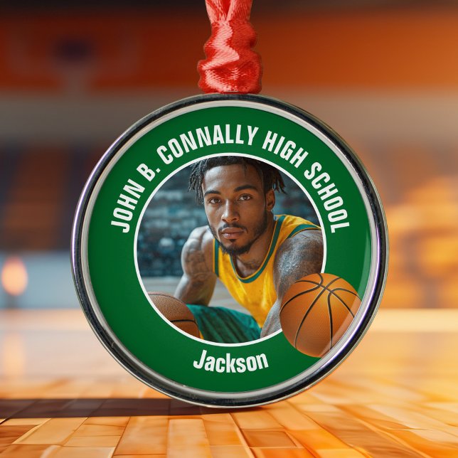 Green Basketball Player Photo Christmas Metal Tree Decoration (Creator Uploaded)
