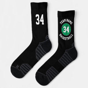 Green Basketball Player Team Name and Number Socks