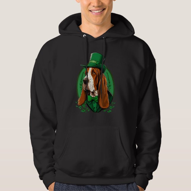 Green Basset Hound shamrock on St Patricks Day Bas Hoodie (Front)
