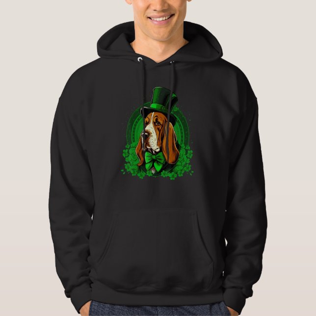 Green Basset Hound shamrock on St Patricks Day Bas Hoodie (Front)