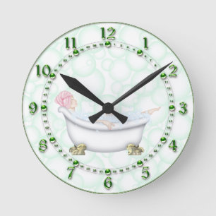 Green Bathroom Bubbles Round Clock