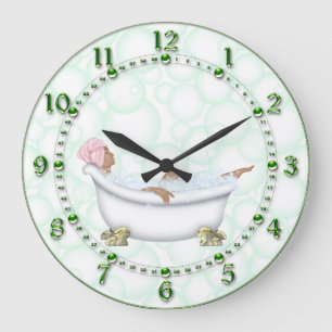 Green Bathroom Shiny Numbers Bubbles Large Clock