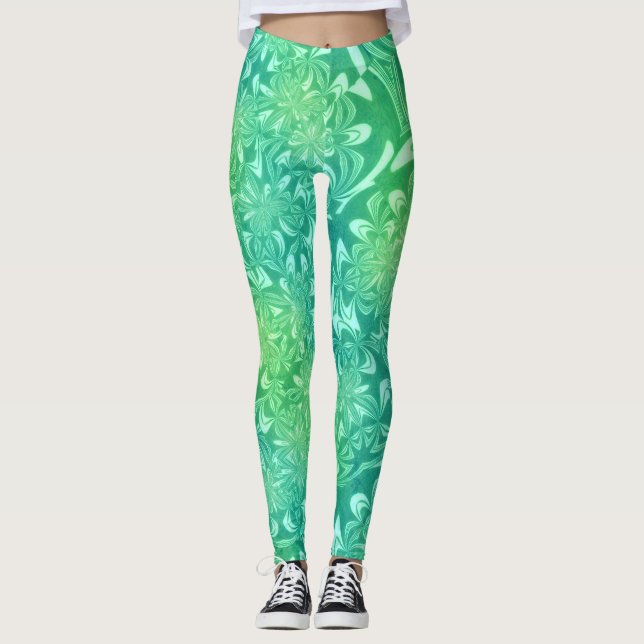 green batik flowers leggings (Front)