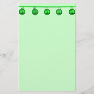 Green Baubles on a Ribbon Christmas Stationary Stationery