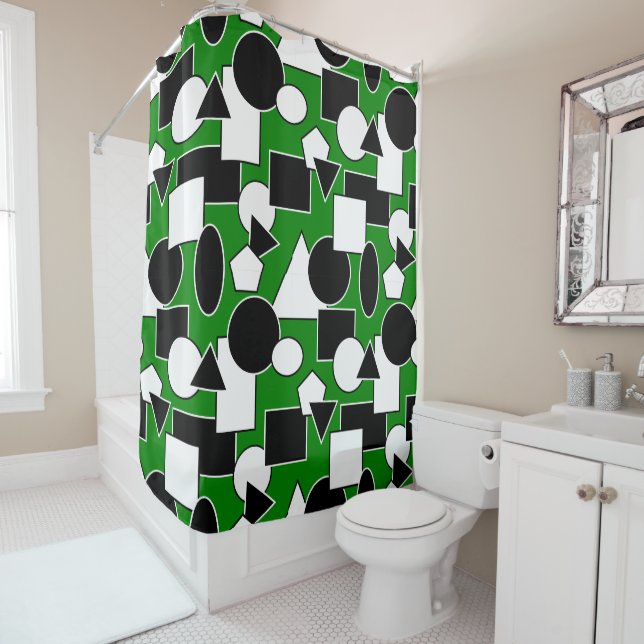 Green Bauhaus Collage  Shower Curtain (In Situ)