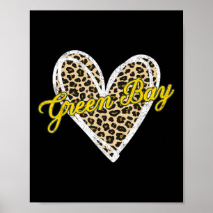 Green Bay Heart Leopard Vintage For Women Girl Kid Poster