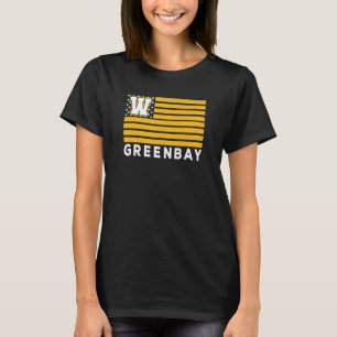 Green Bay USA Flag Dark GreenYellow Green Bay Amer T-Shirt