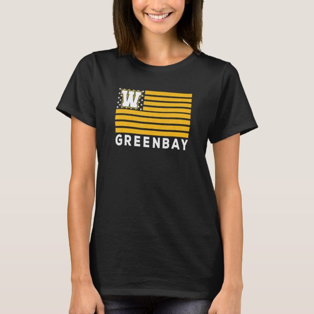 Green Bay USA Flag Dark GreenYellow Green Bay Amer T-Shirt (Front)