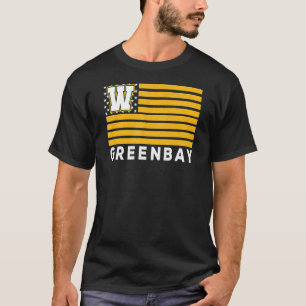 Green Bay USA Flag Dark GreenYellow Green Bay Amer T-Shirt