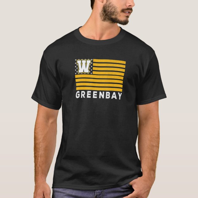 Green Bay USA Flag Dark GreenYellow Green Bay Amer T-Shirt (Front)
