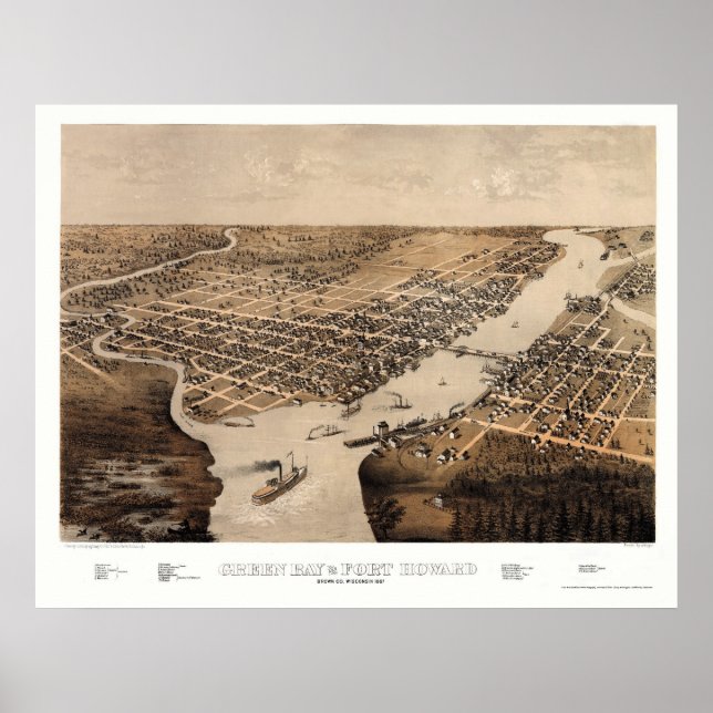 Green Bay, WI Panoramic Map - 1867 Poster (Front)