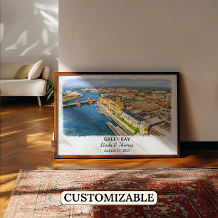 Green Bay Wisconsin Poster, Watercolor, Custom Poster