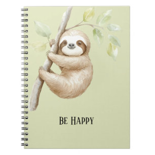 Green Be Happy Sloth in Tree Notebook