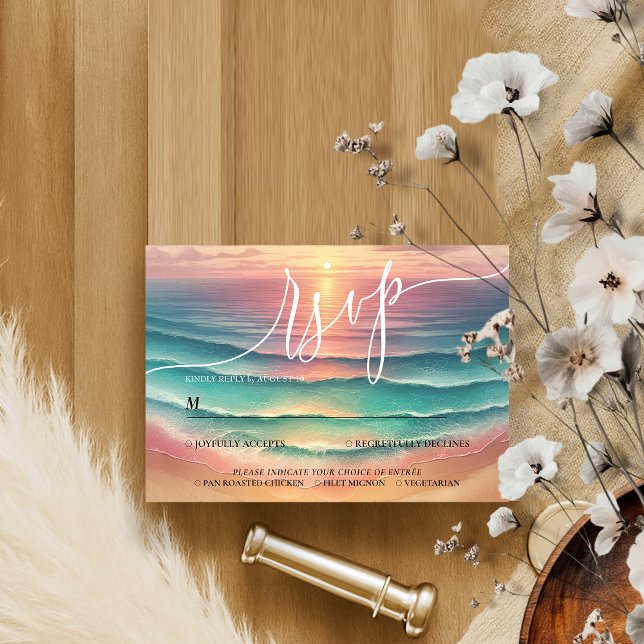 Green Beach Summer Sun Watercolor Elegant RSVP (Creator Uploaded)