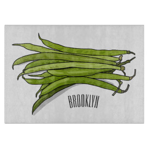Green beans cartoon illustration cutting board