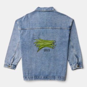 Green beans cartoon illustration denim jacket