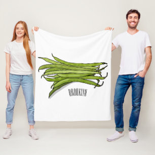Green beans cartoon illustration fleece blanket