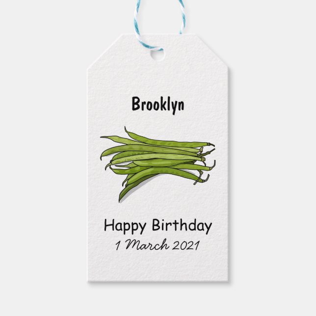 Green beans cartoon illustration gift tags (Front)