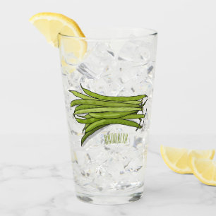 Green beans cartoon illustration glass