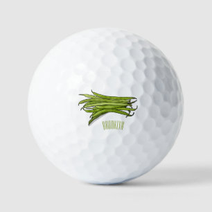 Green beans cartoon illustration golf balls