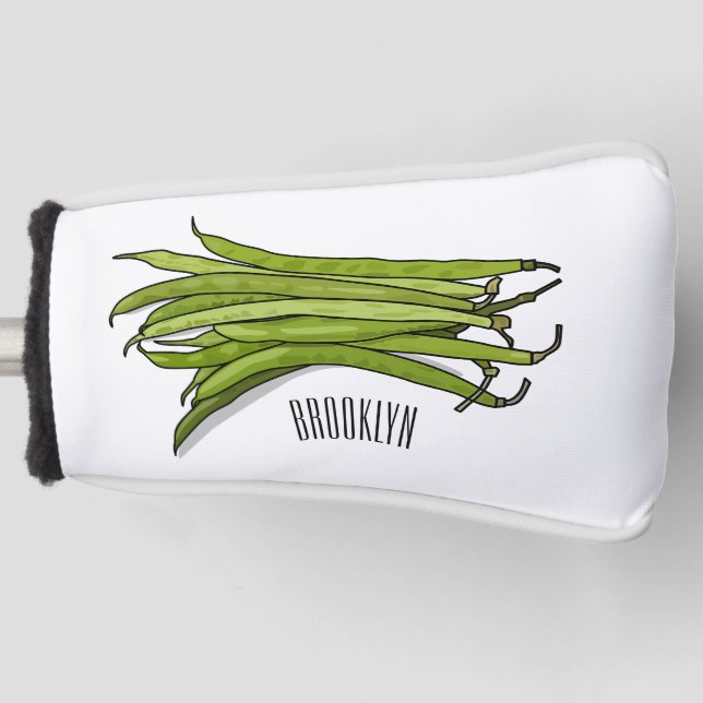 Green beans cartoon illustration  golf head cover (Front)