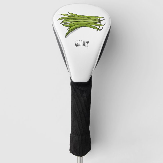 Green beans cartoon illustration  golf head cover (Front)