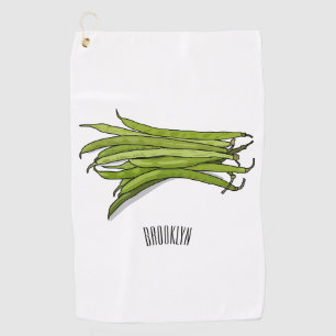Green beans cartoon illustration golf towel