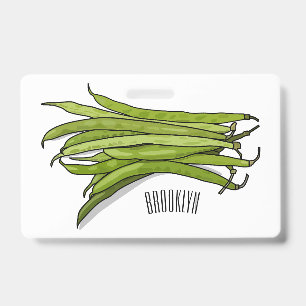 Green beans cartoon illustration ID badge