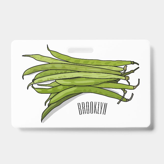 Green beans cartoon illustration  ID badge (Front)