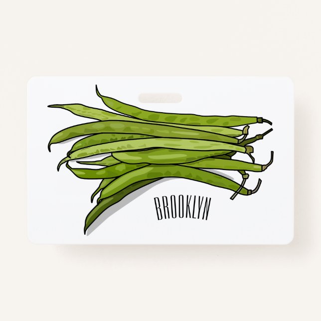 Green beans cartoon illustration  ID badge (Front)