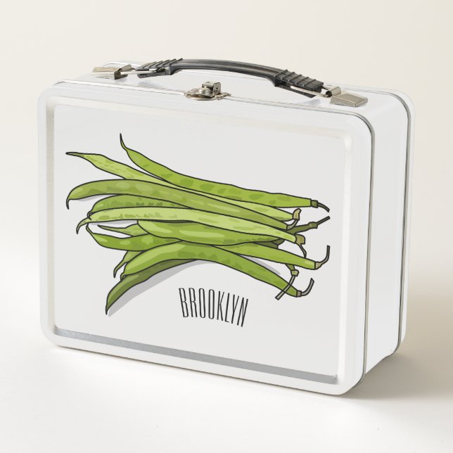 Green beans cartoon illustration  metal lunch box (Front)