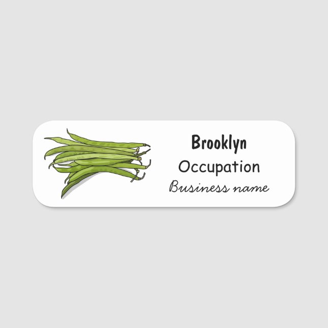 Green beans cartoon illustration name tag (Front)