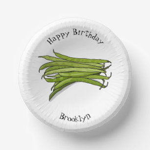 Green beans cartoon illustration paper plate