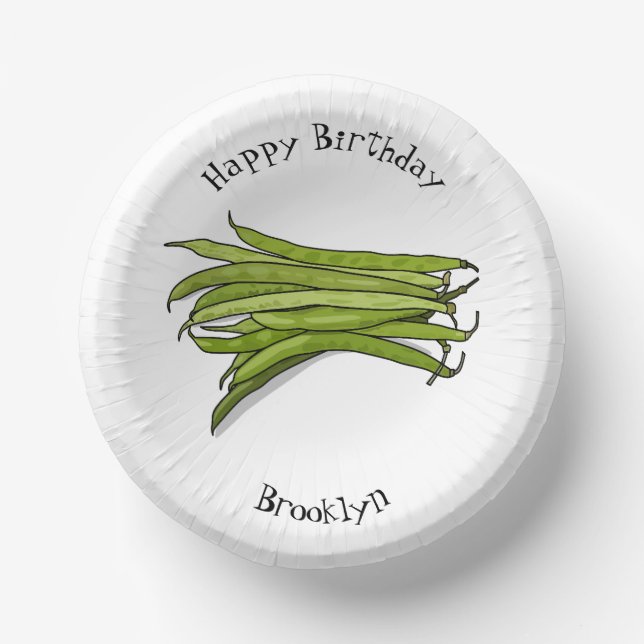 Green beans cartoon illustration paper plate (Front)
