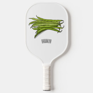 Green beans cartoon illustration  pickleball paddle