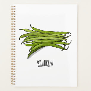 Green beans cartoon illustration planner