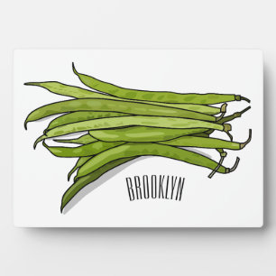Green beans cartoon illustration plaque