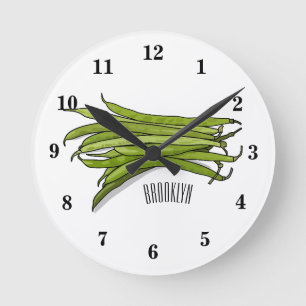 Green beans cartoon illustration round clock