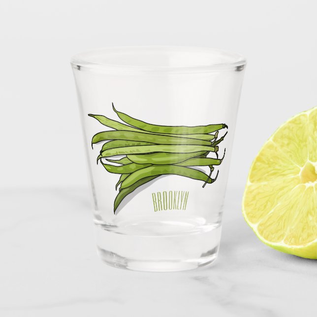 Green beans cartoon illustration  shot glass (Front)